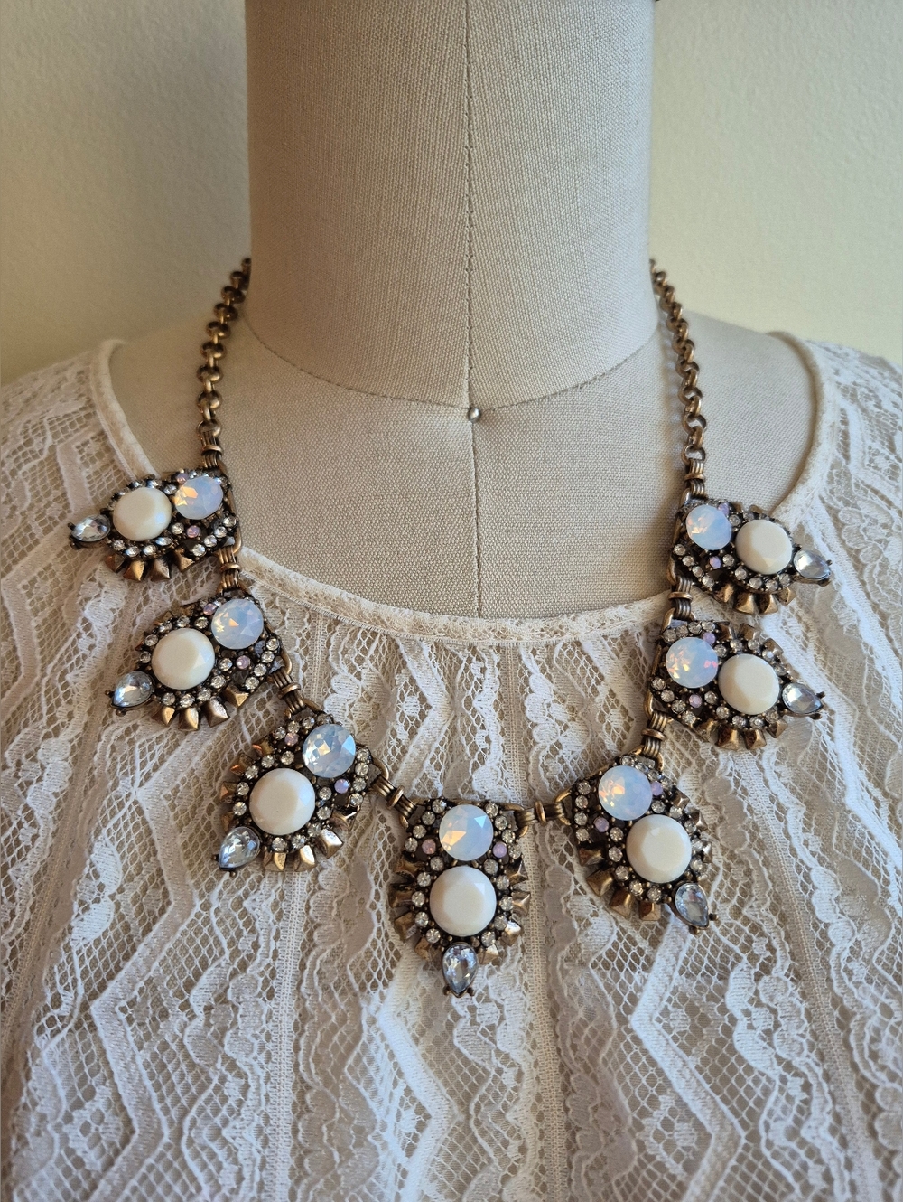 Versona Gold-Tone Necklace with White and Opalescent Stones